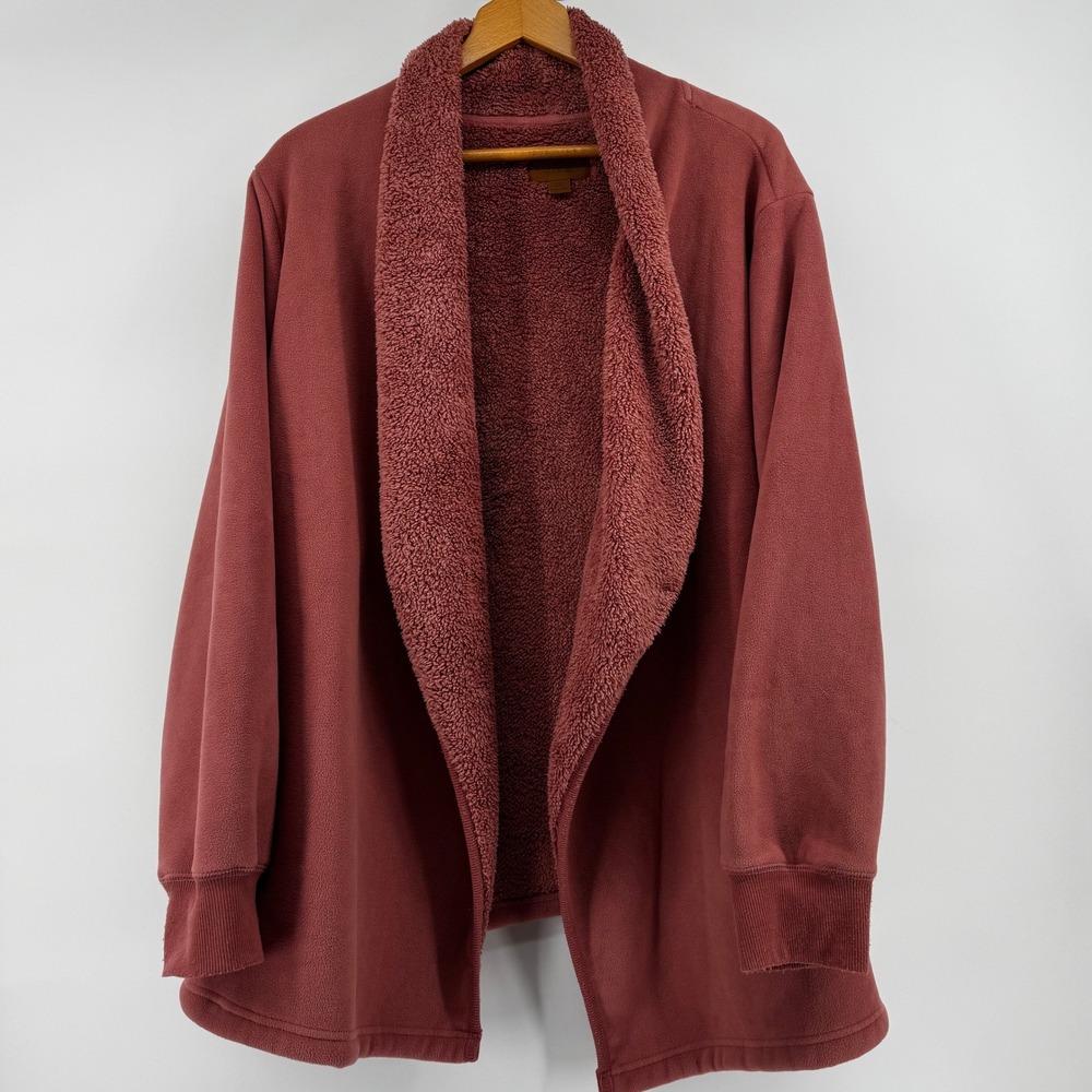 Koolaburra by UGG Women 2X Fleece Sherpa Open Front Cardigan Rose Shawl Collar